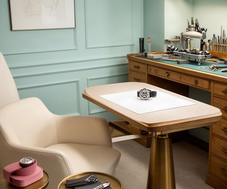 Private watch consultation lounge beside a working horology bench in Uttlesford