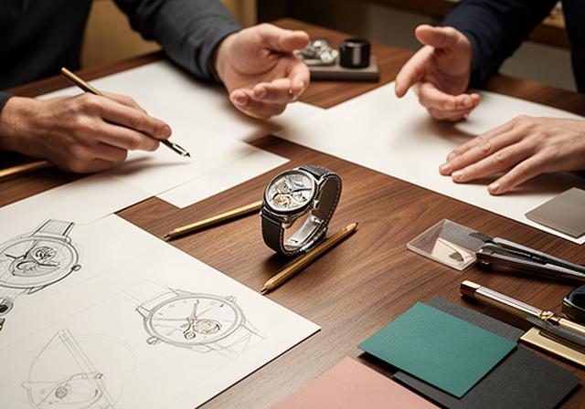 Watch design consultation with sketches and a fine mechanical timepiece on a table