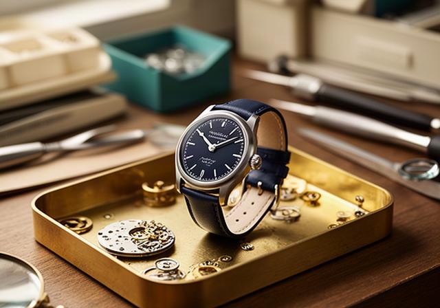Independent British watch on a brass movement tray in the Shaw Wood Lane watchmaking workshop