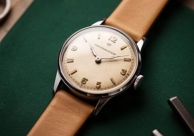 Vintage steel dress watch with cream dial photographed on a dark green bench mat